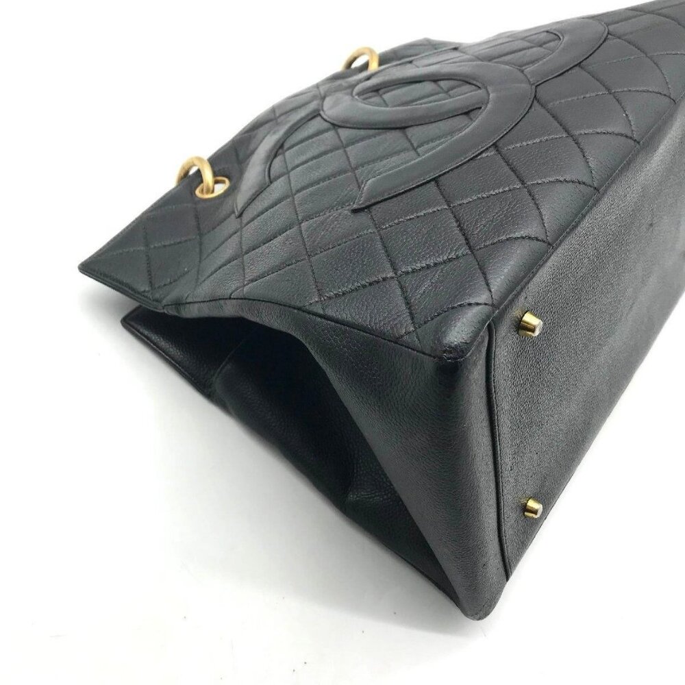 CHANEL Caviar Tote Grand Shopper GST Quilted Chain Shoulder Bag Purse Black - Picture 11 of 12